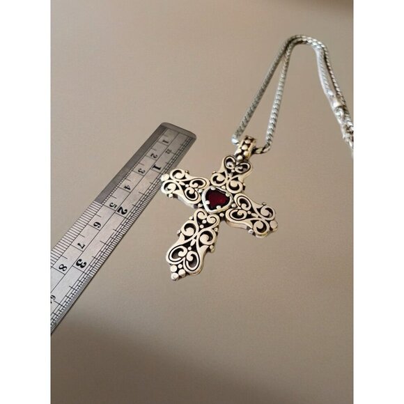 BRIGHTON Endless Love Cross Necklace Ruby Red Heart W/pouch - Picture 4 of 7